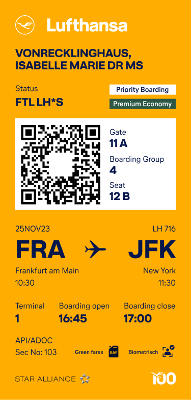 Q MAGAZINE MEDIA-Lufthansa turns 100!-bordkarte mit signet